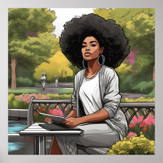 黒人女性アフリカ系アメリカ人スケッチポスタープリント ポスター (正面)