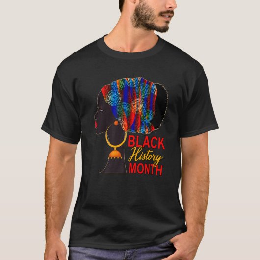 黒人女性アフロナチュラルヘアメラニンブラックヒストル Tシャツ (正面)
