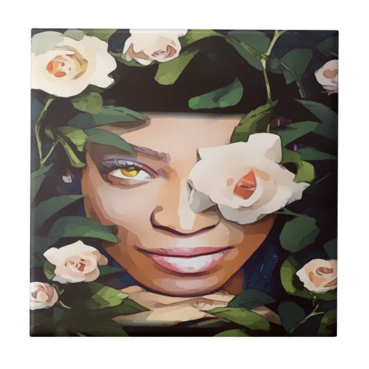 黒人女性アートセラミックタイル タイル (正面)