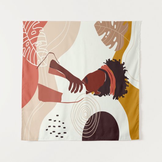 黒人女性イラストレーションアートポートレートプリントT-Shi タペストリー (正面(横))