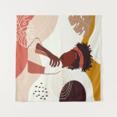 黒人女性イラストレーションアート、ポートレートプリントスロー タペストリー (正面(横))