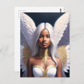 黒人女性エンジェルホワイトウィングスアート ポストカード (正面/裏面)