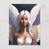 黒人女性エンジェルホワイトウィングスアート ポストカード (正面)