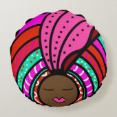 黒人女性カラフルターバンピンク ラウンドクッション (裏面)
