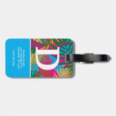 黒人女性カラフルトロピカル葉ブルー ラゲッジタグ (裏面横)