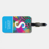 黒人女性カラフルトロピカル葉ブルー ラゲッジタグ (裏面横)