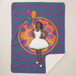 黒人女性カラフル風船花柄ティール（緑がかった色） シェルパブランケット