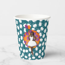 黒人女性カラフル風船花柄ティール（緑がかった色）