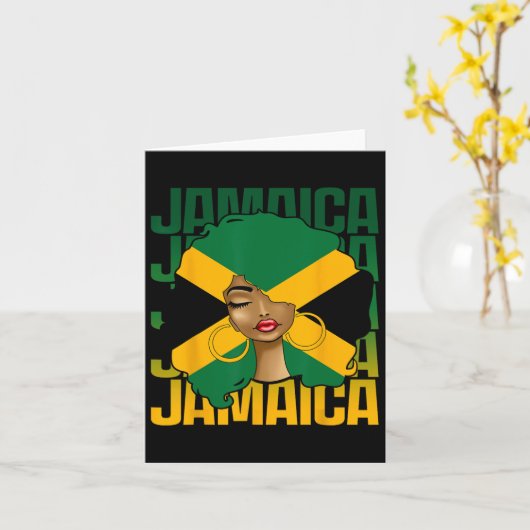 黒人女性ガールハッピーインディペンデンスデイジャマイカ カード (黄色い花)