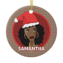 黒人女性クリスマスサンタハット、赤いドット、ブラウン