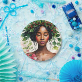 黒人女性クリスマスホリーポインセチア ペーパープレート (パーティー)