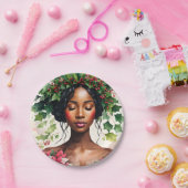 黒人女性クリスマスホリーポインセチア ペーパープレート (パーティー)