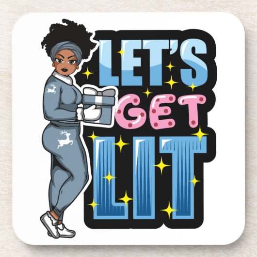 黒人女性クリスマス酒のサイスタに火をつけよう コースター (正面)