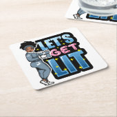 黒人女性クリスマス酒のサイスタに火をつけよう スクエアペーパーコースター (アングル)