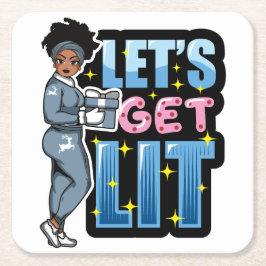 黒人女性クリスマス酒のサイスタに火をつけよう スクエアペーパーコースター