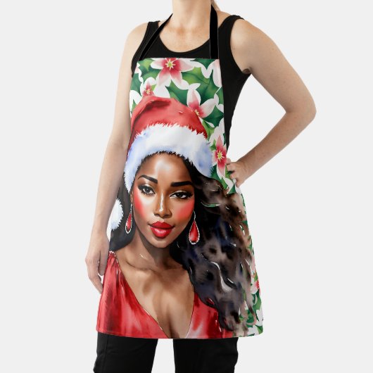 黒人女性サンタハットクリスマス エプロン (インサイチュ)