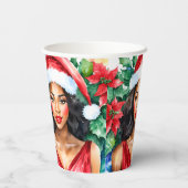 黒人女性サンタハットクリスマス 紙コップ (裏面)