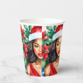 黒人女性サンタハットクリスマス 紙コップ (右)