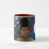 黒人女性トライバルパタインスパイアーンモノグラムブルー マグカップ (中央)