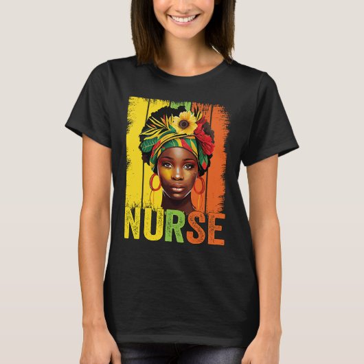 黒人女性ナースアフロメラニンヴィンテージブラックヒスト Tシャツ (正面)