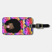 黒人女性ハローサマーカラフルトロピカル葉 ラゲッジタグ (正面横)