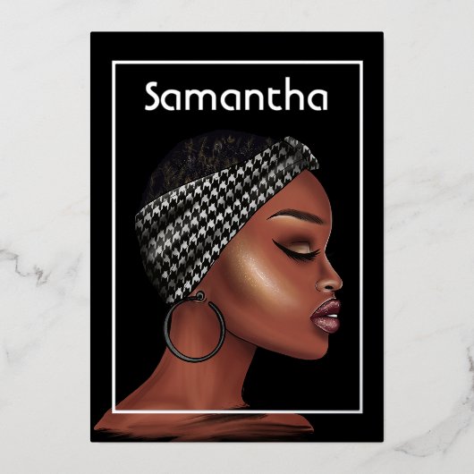 黒人女性バースデーパーティーフォイル招待状 箔招待状 (正面)