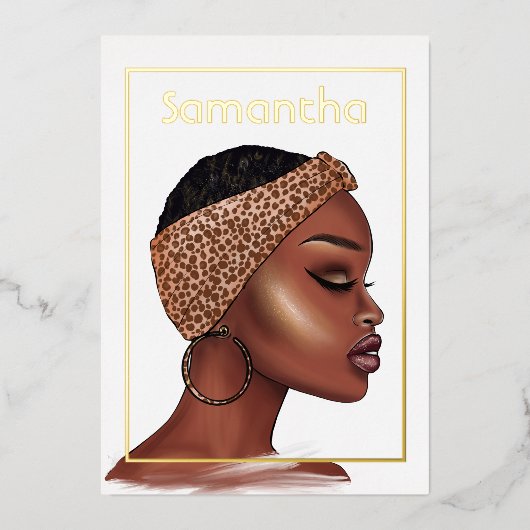 黒人女性バースデーパーティーフォイル招待状 箔招待状 (正面)