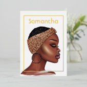 黒人女性バースデーパーティーフォイル招待状 箔招待状 (立ち正面)