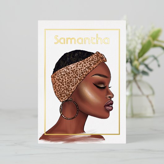 黒人女性バースデーパーティーフォイル招待状 箔招待状 (立ち正面)