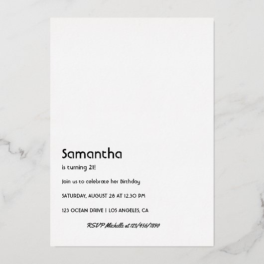 黒人女性バースデーパーティーフォイル招待状 箔招待状 (裏面)