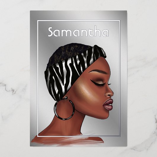 黒人女性バースデーパーティーフォイル招待状 箔招待状 (正面)