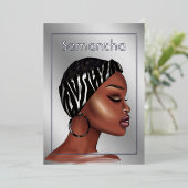 黒人女性バースデーパーティーフォイル招待状 箔招待状 (立ち正面)