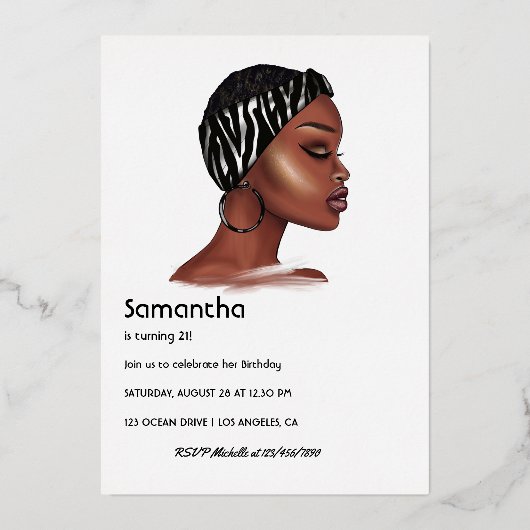 黒人女性バースデーパーティーフォイル招待状 箔招待状 (裏面)