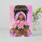 黒人女性バースデーパーティーフォイル招待状 箔招待状 (立ち正面)