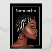 黒人女性バースデーパーティーフォイル招待状 箔招待状 (正面)