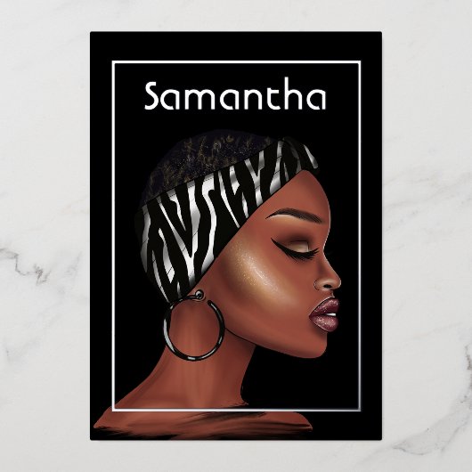 黒人女性バースデーパーティーフォイル招待状 箔招待状 (正面)