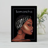 黒人女性バースデーパーティーフォイル招待状 箔招待状 (立ち正面)