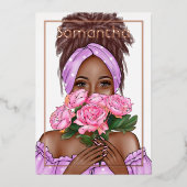 黒人女性バースデーパーティーフォイル招待状 箔招待状 (正面)