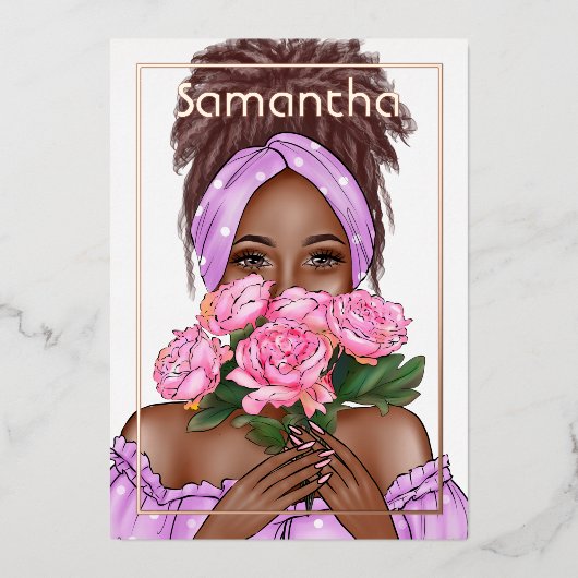 黒人女性バースデーパーティーフォイル招待状 箔招待状 (正面)