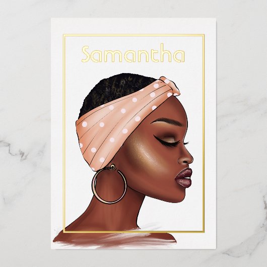 黒人女性バースデーパーティー 箔招待状 (正面)