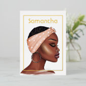 黒人女性バースデーパーティー 箔招待状 (立ち正面)