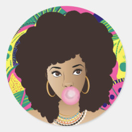 黒人女性ピンクバブルガムカラフル、 ラウンドシール