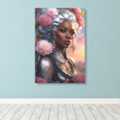 黒人女性フラワーガーデン キャンバスプリント (インサイチュ (ウッドフロア))