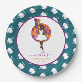 黒人女性ブライダルシャワーバルーン花ティール（緑がかった色） ペーパープレート