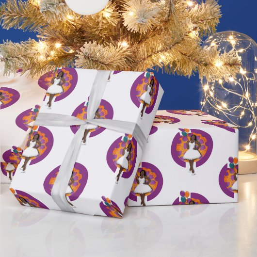 黒人女性ブライダルシャワー風船&花 ラッピングペーパー (クリスマス)