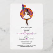 黒人女性ブライダルシャワー風船&花 箔招待状 (裏面)