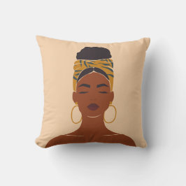 黒人女性ポートレート、ヘッドラップ&バスケ クッション