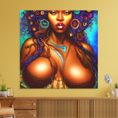 黒人女性メラニンクイーンブラウンスキンシスタマーメイド キャンバスプリント (インサイチュ (リビング))