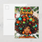 黒人女性メラニンクリスマスアフロナチュラルクイーン シーズンポストカード (正面/裏面)