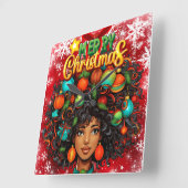 黒人女性メラニンクリスマスアフロナチュラルクイーン スクエア壁時計 (傾斜)